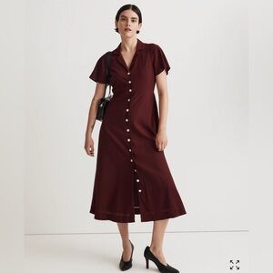 Madewell Crinkle Cotton Button-Front Midi Dress